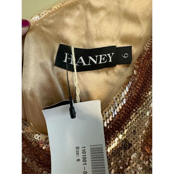 Haney NWT Sequin One-Shoulder Mini Dress in Copper Size 6 - Picture 7 of 9